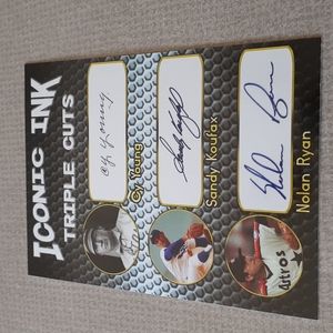 Iconic Ink Triple Cuts Cy Young Sandy Koufax Nolan Ryan Facsimile Autograph